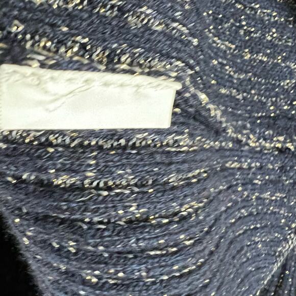 Zara Knitwear Winter Blue Gold Ribbed Long Sleeve Button Up Cardigan Size 10 - Picture 6 of 8